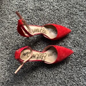 Sam Edelman Red Suede Pointed-Toe Ankle Strap Heels